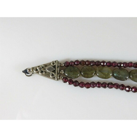 Garnet and Polished Labradorite Beaded Bracelet Vintage Sterling Silver Faceted - Picture 5 of 12